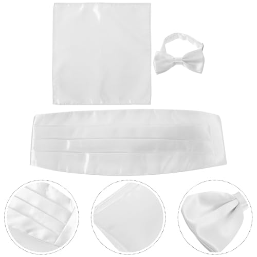 Set de fajín, moño y pañuelo para hombre blanco satinado miniatura 7