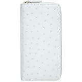 ホワイト オーストリッチ 財布 レディース 長財布 本物 ダチョウ クイルマーク 一枚革 本革 ラウンドファスナー ラウンドジップ 小銭入れあり カード 大容量 軽量 薄い 薄型 多機能 カード収納 カード入れ レザー 使いやすい 長サイフ ロングウォレット 本皮 人気 ブランド 風水 金運アップ 高級 スリム サイフ やわらかい ソフト だちょう メンズ 白 10646-100-101