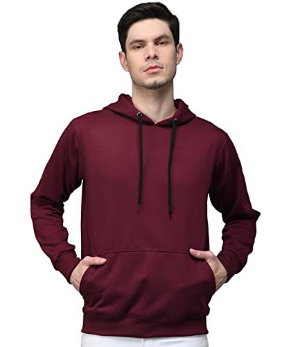 HeraDawn Men's Cotton Hooded Neck Hoodie (Hoodies_Maroon_L)