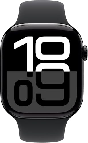 Image of Apple Watch Series 10 [GPS, 42mm] - Jet Black Aluminum Case with Black Sport Band, S /M (Renewed)
