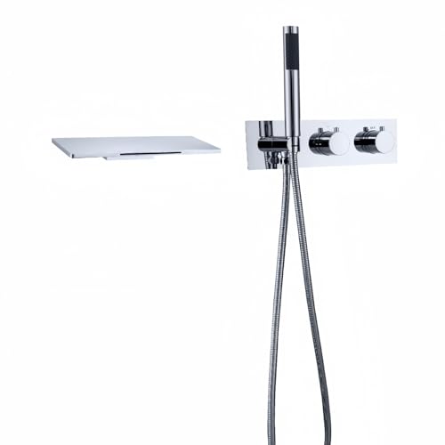 Mitigeur de douche thermostatique chromé avec cascade de baignoire et ensemble complet de flexible