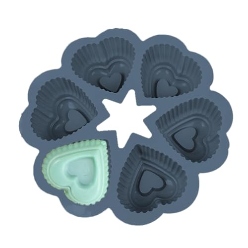 Shurzzesj Moldes para tartas de silicona, molde de silicona de corazón | Molde de silicona en forma de corazón de 6 agujeros - Grandes bandejas para horno, versátil molde de silicona, moldes de