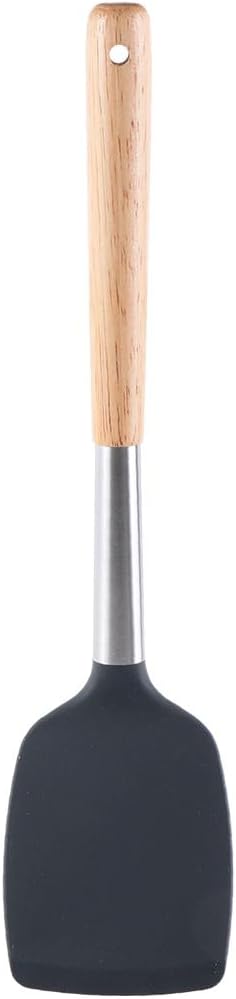Vague Silicone Turner with Oak Wood Handle, 34 cm Size, Grey