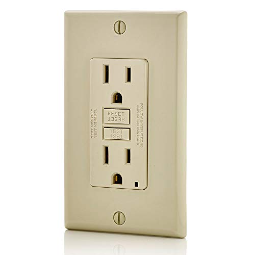 Image of Leviton GFCI Outlet, 15 Amp, Self Test, Non Tamper-Resistant with LED Indicator Light, Protection from Electric Shock and Electrocution, GFNT1-I, Ivory