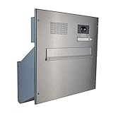 D-241 Edelstahl Mauerdurchwurf Briefkastenanlage mit Klingel, Sprechsieb & Kamera (Tiefe: 23-38 cm) - LETTERBOX24.DE