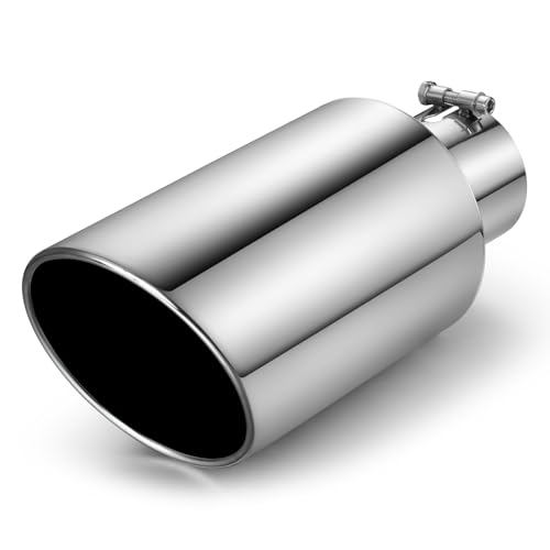 Image of Exhaust Tip 4 inch Inlet 7 inch Outlet 15 inch Long, High Performance Stainless Steel, Rustproof Polished Finish, Rolled Angle Cut, Bolt-On Diesel Tail Pipe, Universal for Car Truck