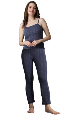Image of Wearslim Women's Cotton Quilted Winter Lightweight Thermal Underwear, Long Johns Bottom and Spaghetti Set with Fleece Lined Soft Warmer