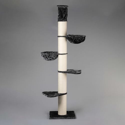 RHRQuality Cat Tree for Large Cats - Maine Coon Tower Plus – 235 to 255 cm High – With Extra Thick 20 cm Sisal Posts – Dark Gray