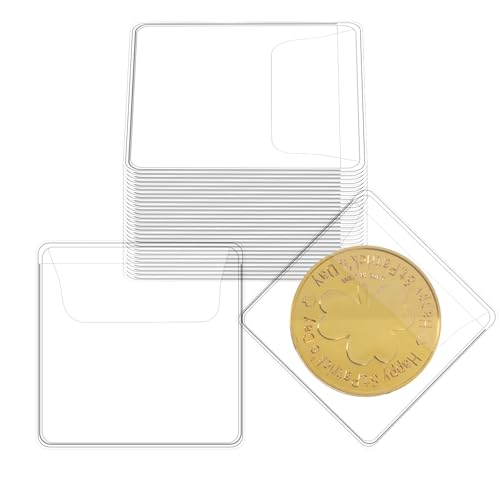 Yuomeaz 50 Stück Münzen Aufbewahrung, 5,5 X 5,5 cm Münztasche, Eigenständig Münzhüllen, Münzaufbewahrung Transparent Münzetui für Münzen Sammlungen, Schmuck, Ausstellungen
