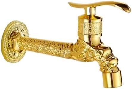 Gold-Plated Dragon Carving Washing Machine Faucet, Single-Handle Wall-Mounted Brass Tap for Balcony(F)