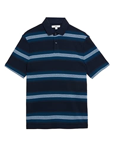 Image of Marks & Spencer Mens Striped Cotton Collared Neck Regular Fit Polo Shirt