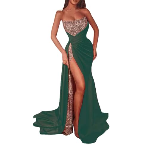 Robe de mariage à paillettes coupe longue et col en V pour invitée élégante