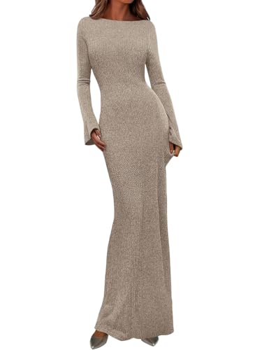 Onsoyours Strickkleid Damen Herbst Winter Elegante Freizeitkleider Figurbetontes Langes Kleider Langarm Knopf Bodycon Partykleid Warme Wickelkleid Mit...