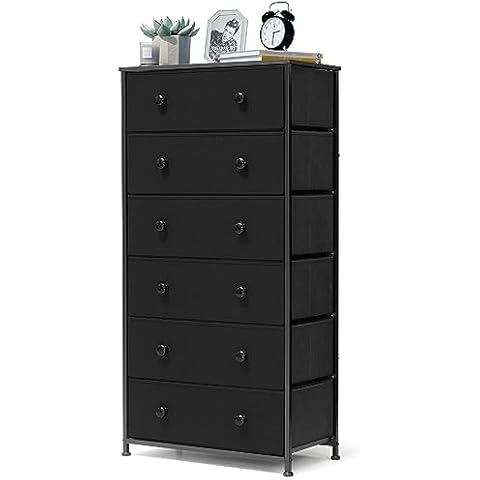 JOINHOM Fabric Storage Dresser for Bedroom - Tall Black 6 Drawer Dresser with Fabric Drawers, Perfect for Adult Women's Closets Cover