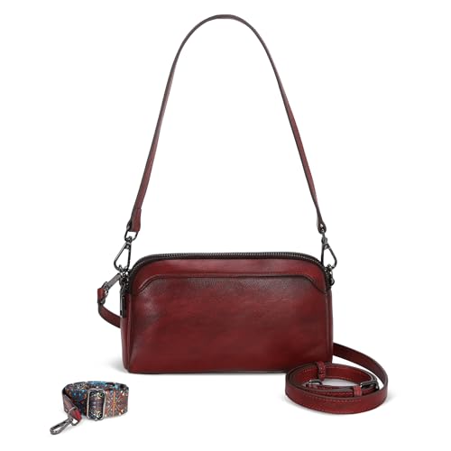 Iswee Leather Purses for Women Small Cossbody Bags Multi Pockets Shoulder Purse Vintage Satchel Bag Daily Travel Purses2