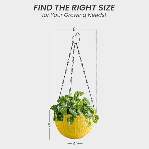 Image of YUCCABE ITALIA SHERA URO-Basket Plastic Flower Pot, Yellow, 8 Inch | 12 Pieces, Drainage Holes, Round Planter, Indoor Outdoor Suitable