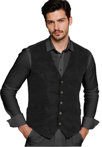 Men's Cowboy Suede Suit Vest Single Breasted Vintage Formal Faux Leather Waistcoat