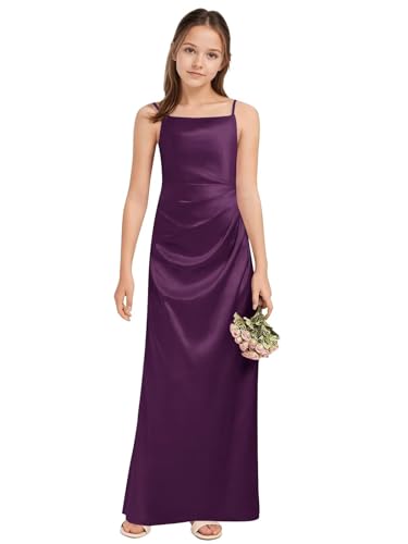 Satin Junior Bridesmaid Dresses Square Neck Ruched A Line Formal Wedding Gown