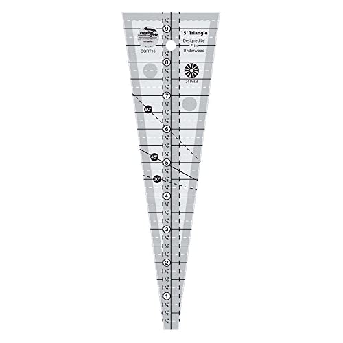 Creative Grids 15 Degree Triangle Ruler – CGRT15 – Made in USA, 3in x 9-1/2in, Non-Slip Grip Acrylic Quilting, Sewing, Crafting, Patchwork Ruler & Template