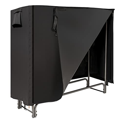 COSTWAY Leñero Exterior con Cubierta PVC 600D Impermeable, Estante leña de 122,5 CM/153 CM/184 CM/240 CM, Soporte para Leña Chimenea Interior Exterior Patio Negro (122,5 CM)