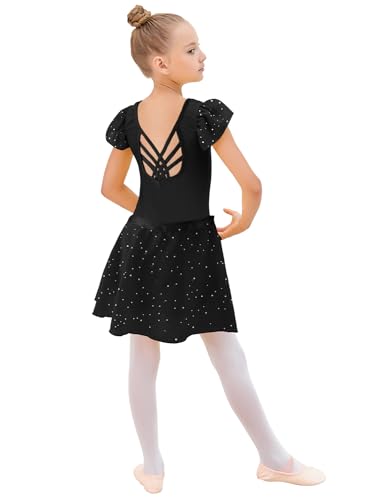 Image of EQSJIU Ballet Leotards for Girls with Removable Skirt Combo Tie Ruffle Sleeve Ballet Dance Dress Outfit 2-12 Years