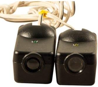 Close-up of LiftMaster Safety Sensors with LED indicators