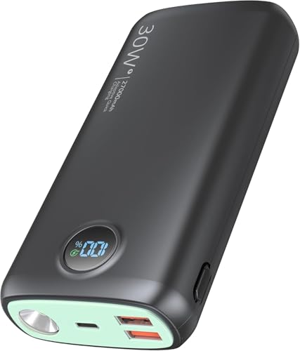 Batterie Externe 27000mAh 30W PD3.0 QC4.0 Power Bank Charge Rapide Chargeur Portable USB C Chargeur Externe avec 3W Brillante Lampe de Poche LED Affichage pour...