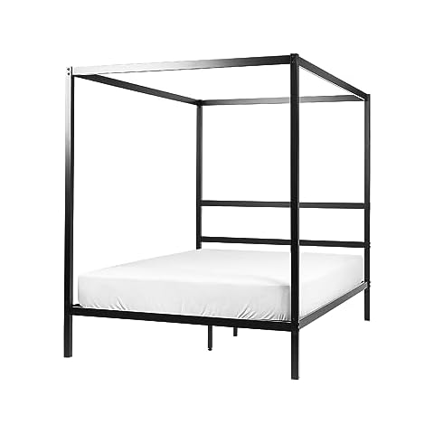 Modern Black Canopy Bed Frame with Slats Cover