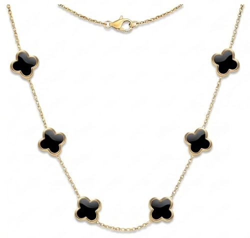 SHINYY Four Leaf Clover Choker Necklace for Women | 18K Gold Plated Lucky 4 Leaf Jewelry | Trendy Gifts (Gold Black Choker)