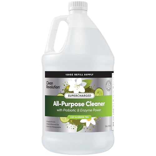 Image of Clean Revolution SuperCharged All Purpose Cleaner Refill with Smart Probiotic + Enzyme Complex, Multi-Surface Kitchen Bathroom & Floor Cleaner, Lily & Green Tea, 128 Fl Oz