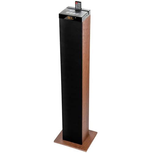 GOgroove Bluetooth Tower Speaker with Subwoofer Built in - Floorstanding Home Speaker with Powerful Bass and Dual Drivers, 120W Peak Power, MP3 3.5mm Aux, USB 2.0 Port Flash Drive, FM Radio (Walnut)