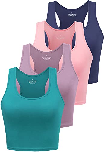 Image of Joviren Crop Tank Tops for Women Workout Cropped Athletic Shirts | 4 Pack Cotton Racerback Yoga Tops
