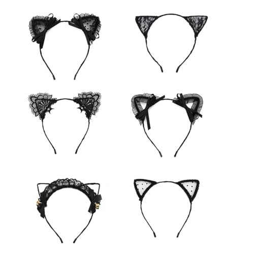 mollensiuer 8Pcs Lace Cat Ears Headbands Party Hairband Fashion Cat Ears Hair Hoop Headpiece Sexy Women Hair Accessories for Women Fashion Halloween Christmas Festival Costume, Style Random