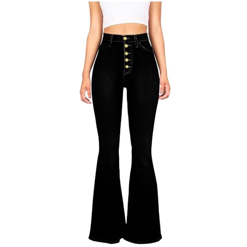 Jean évasé à jambe droite noir XL pour femme à taille haute boutonnée FGRID