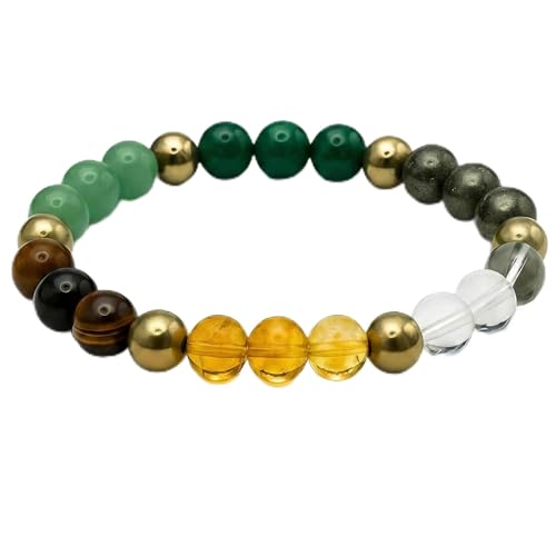 Image of VAMA Dhan Yog Bracelet | Certificate of Authenticity | Money Magnet Bracelet for Men & Women | Attracts Wealth & Financial Prosperity | Pyrite, Citrine, Green Jane, Tiger Eye, Sphatik & Aventurine