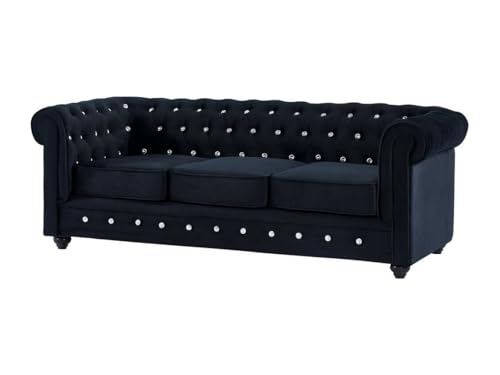 Vente-unique – 3-Sitzer-Sofa und Chesterfield-Sessel schwarzer Samt und Kn«Ùpfe in Kristall-Optik - 5