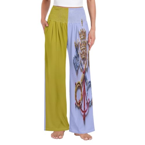Pantalon large femme doux et fluide vêtement quotidien imprimé drapeau Vatican