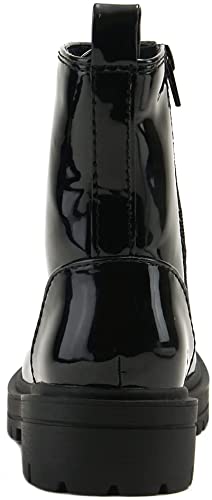 Soda Women Combat Army Military Motorcycle Riding Platform Lug Boots Side Zipper Firm-S Black Patent 7.54