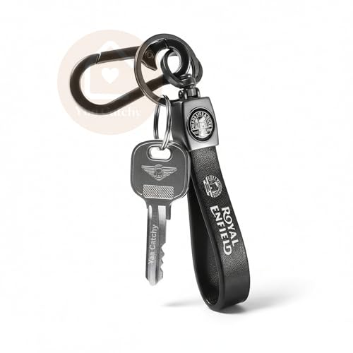 Image of Yaa Catchy Premium Leather & Metal Keychain And Keyring Compatible With Royal Enfield (Black)