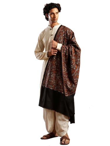 Image of tweedle Men's Pure Wool Sozni Embroidery Jama Shawl |Kashmiri Pashmina Lohi for Gents Size - 40 x 80 Inches