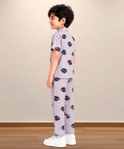 Image of 3BROS Unisex Pure Cotton Short Sleeve Kids Night Dress for Boys & Girls Nightwear /Sleepsuit /Sleepwear /Loungewear Night Suit for Boys and Girls Top and Pyjama Combo Set