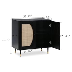Black buffet sideboard cabinet rattan sideboard with natural rattan doors black rattan console table with storage modern accent buffet cabinet with adjustable shelves for living dining room  urban country home decor