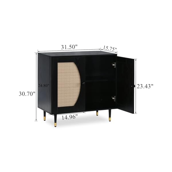 Black buffet sideboard cabinet rattan sideboard with natural rattan doors black rattan console table with storage modern accent buffet cabinet with adjustable shelves for living dining room  urban country home decor