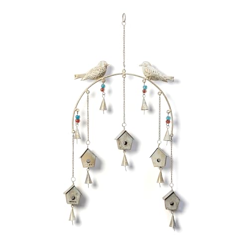 Image of DULI Metal Windchime Wall Hanging, Feng Shui, Wall Art, Wall Decor, PositiveVibes, Rustic Wall Hangings, Wall Art, Diwali Decor, Home Decor, Positive Vibes (MetalBirdhouse-Rustic White)