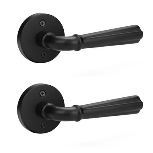 Orger 2 Pack Matte Black Dummy Door Handle Pantry Door Lock, Non-Turning Interior Closet Door Lever with Round Rosette