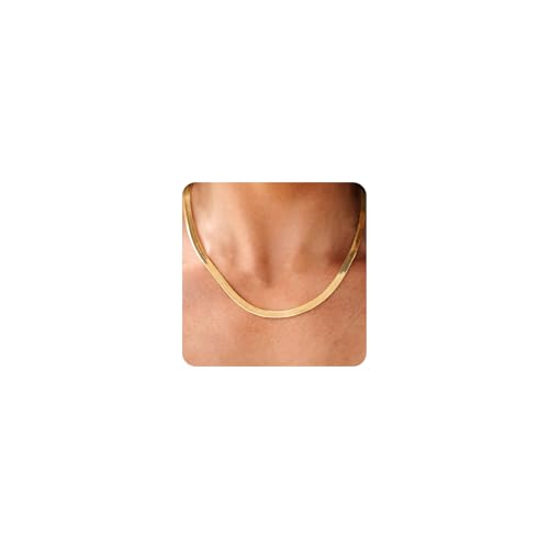CHESKY Herringbone Necklace for Women, Dainty Gold Chain Necklace 14k Gold Plated 5MM Flat Snake Chain Necklaces Thick Chunky Chain Choker Necklaces for Women jewelry