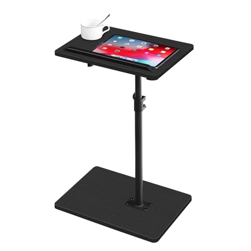 MAHANCRIS 360° Rotating End Table, Height-Adjustable Side Table, C-Shaped Side Furniture, Bedside Table, Snack Holder with Phone and Tablet Slot, for Living Room, Bedroom, Balcony, Black AETBK4501