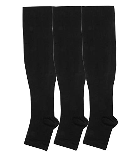 Open toe Toeless Compression Socks 3 Pairs for Women& Men 15-20 mmHg Knee