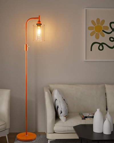 Image of Lightdot 63IN Glass Floor Lamp for Living Room, Dimmable Modern Standing Lamps with Clear Glass Shade, Mid Century Industrial Floor Lamp with Bulb Included for Bedroom /Sofa Beside /Corner Decor -Orange