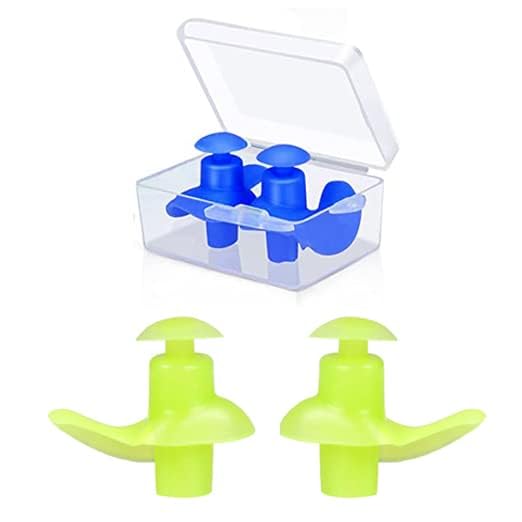 Image of Silicone Earplugs for Swimming Bathing and Sleeping, Professional Noise Reduction Reusable Silicone Swim Earplugs for Adult Swimmers Children Diving (2 Pair) (Blue Green)